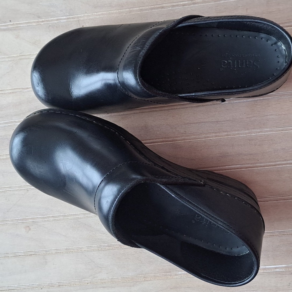 Sanita Black Quality Leather Original Danish Durable Comfort Clogs Size 41